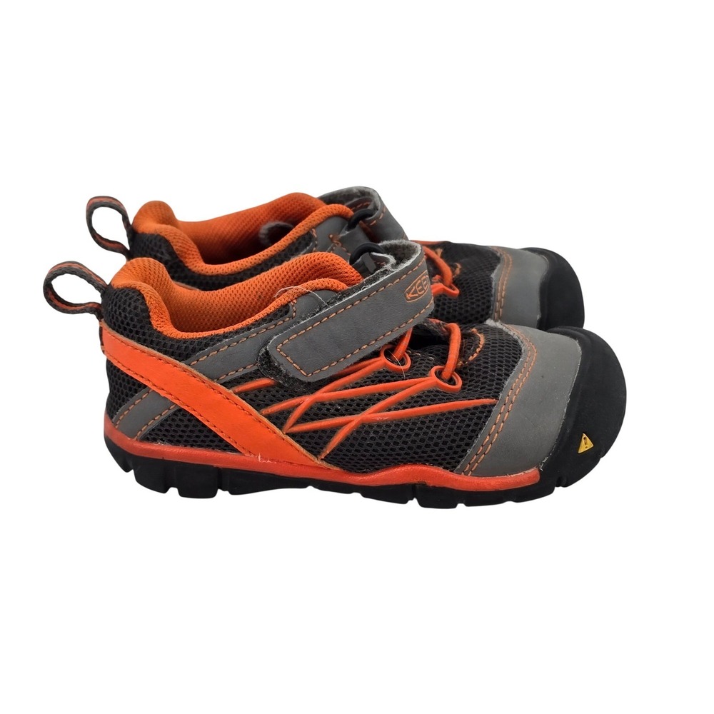 Keen Chandler CNX Kids Sneakers Grey Orange Mesh Bungee Strap Shoes Size 7 US